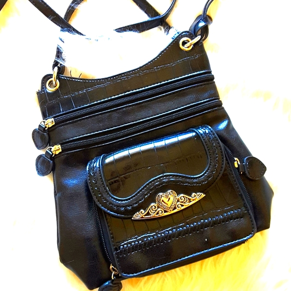 BLACK FAUX PATENT LEATHER WESTERN BAG - Picture 1 of 4